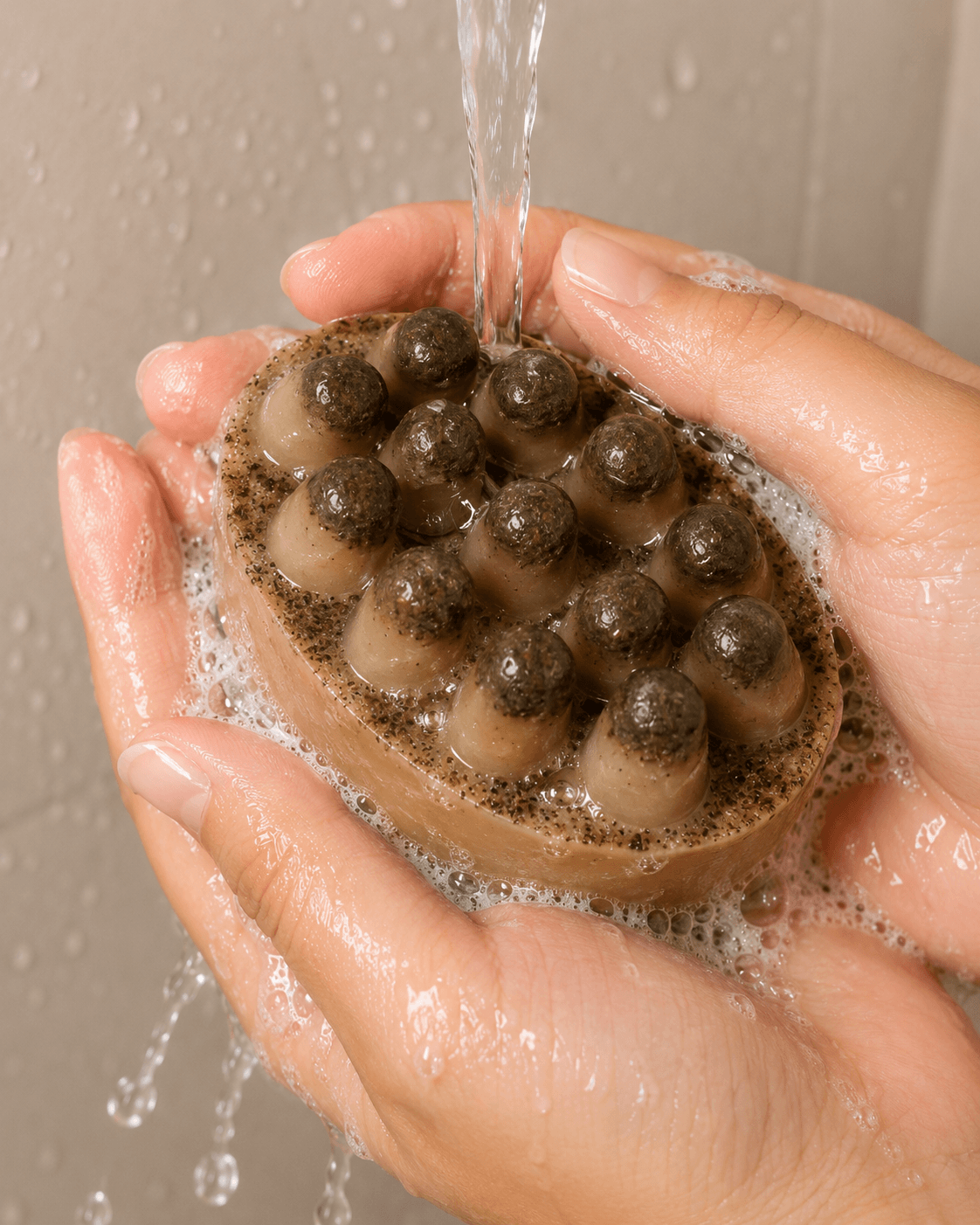 skin buff soap in use